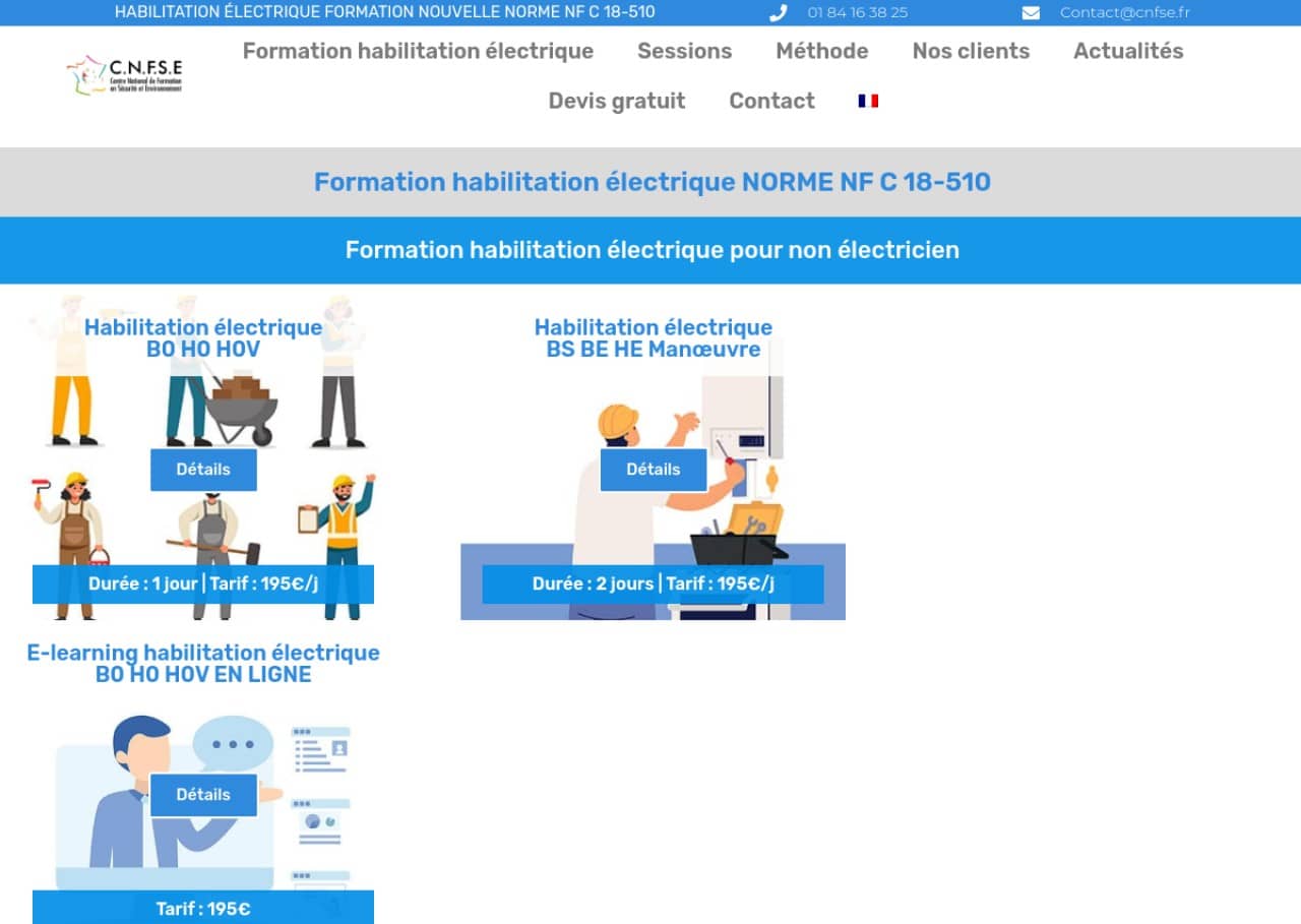 Site Internet de formation en habilitation électrique