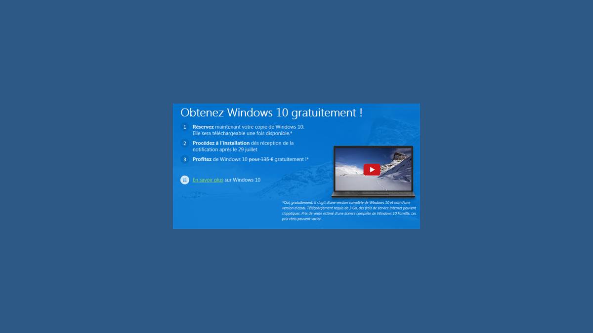 Windows 10 mise à jour gratuite