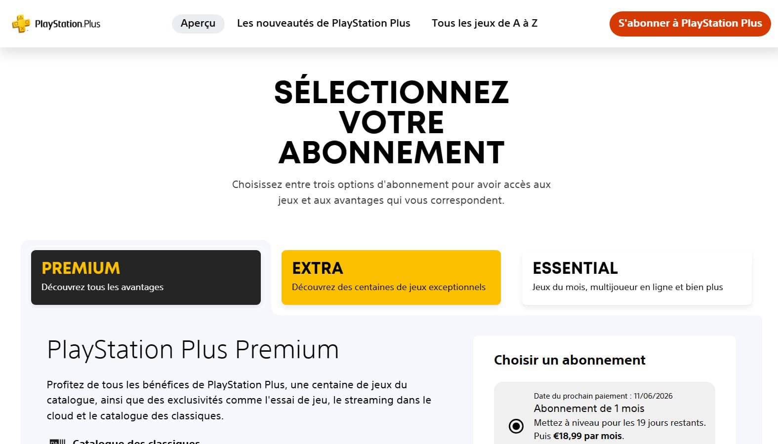 Nouvelle grille tarifaire du PlayStation Plus (Crédit : capture Sony PS+)