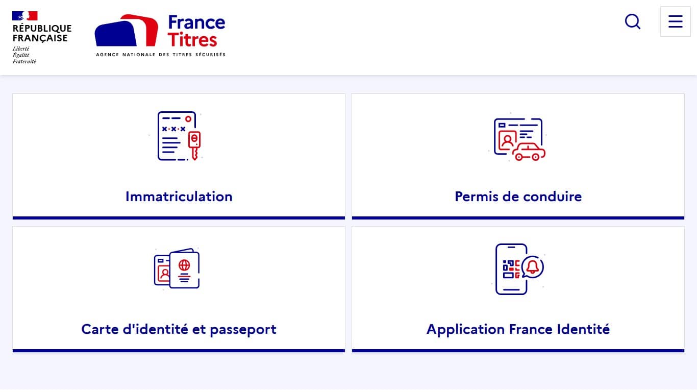 Page d’accueil de l’Agence Nationale des Titres Sécurisés (Crédit : capture ANTS)