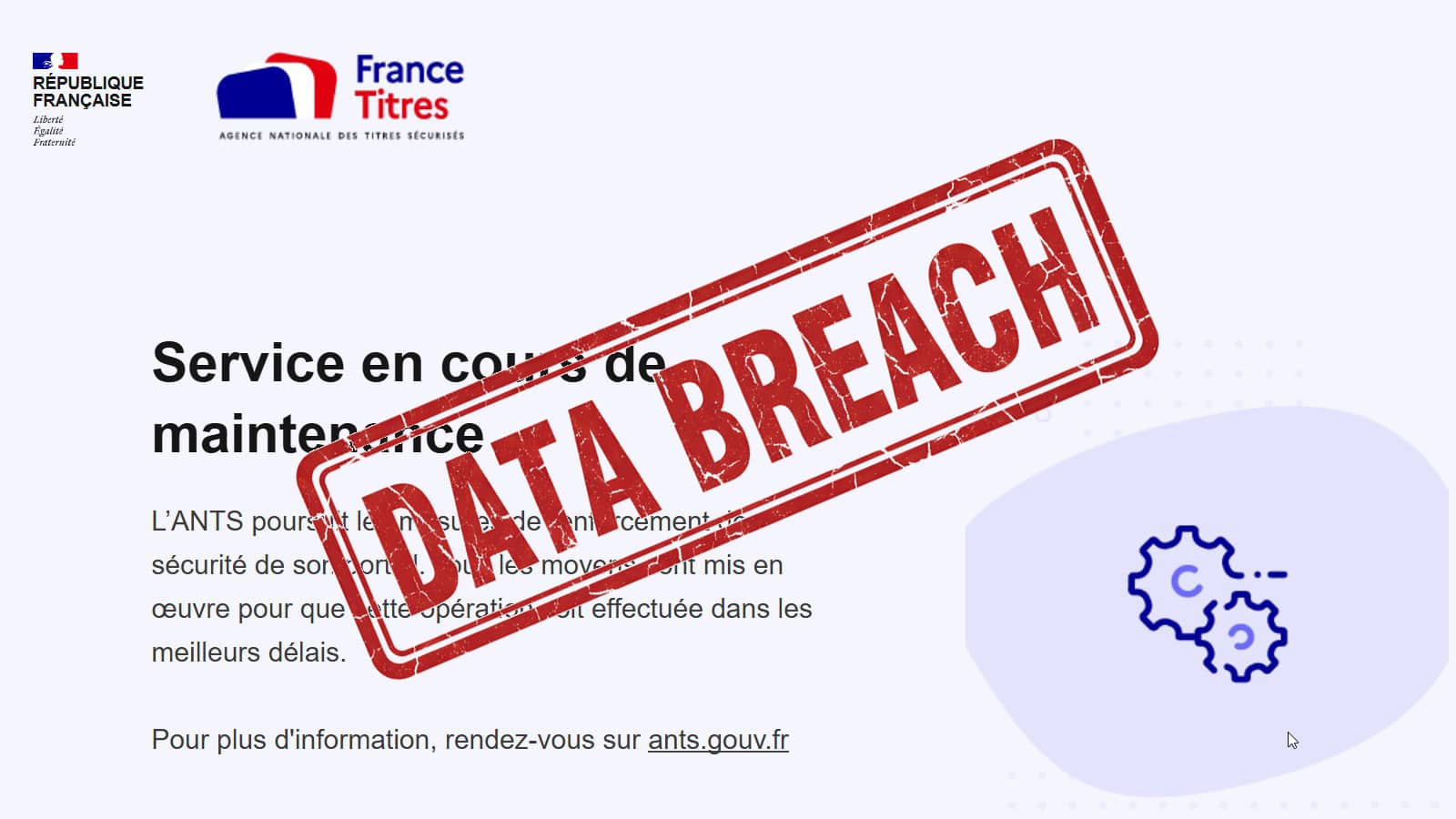 Page service en cours de maintenance (Crédit : capture ANTS)