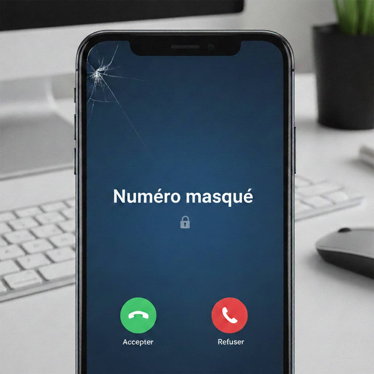 Appel masqué sur un écran de mobile (Crédit : Alex.I)