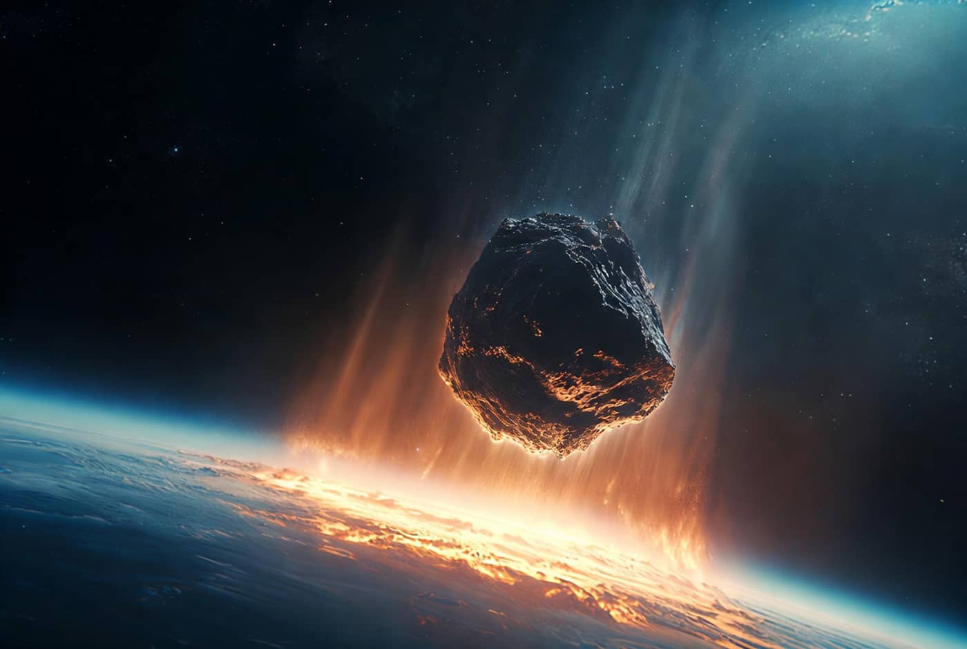 Une représentation d’un astéroïde géant pénétrant l’atmosphère (Crédit : Alex.I)