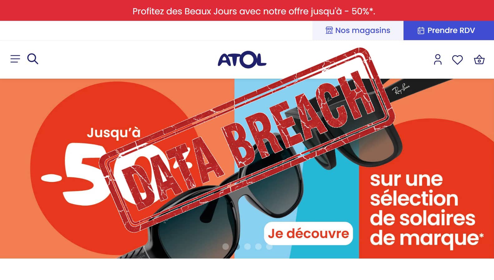 ATOL Les Opticiens et tampon Data Breach (Crédit : capture site ATOL)