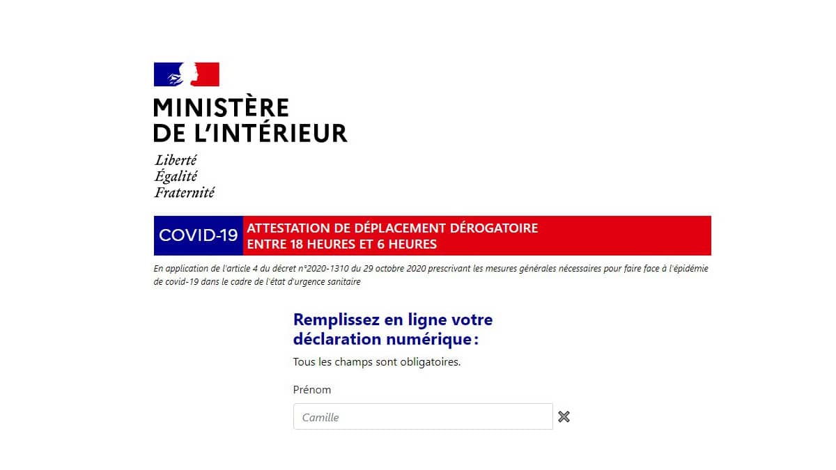 Attestation Smartphone de déplacement 18 heures