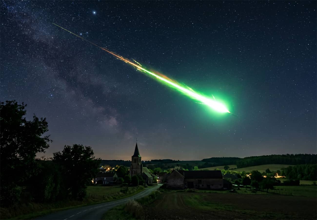 Illustration d’un bolide dans la campagne française (Crédit : Alex.I)