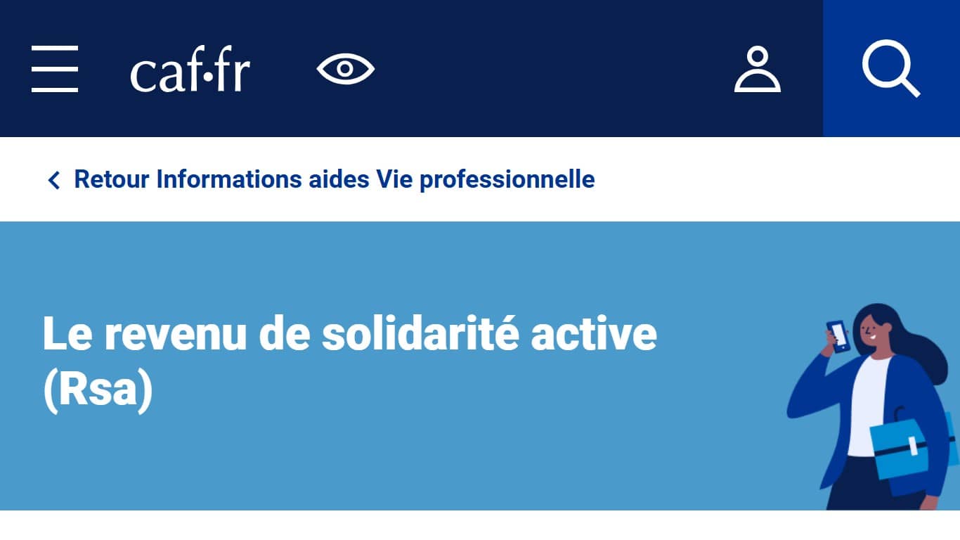 CAF : page RSA, le revenu de solidarité active (Crédit : CAF)
