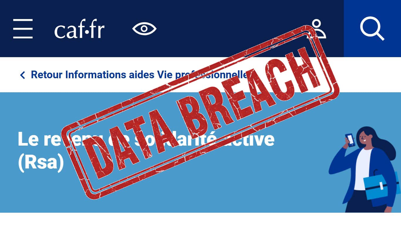 La page du RSA de la CAF avec un tampon Data Breach (Crédit : capture CAF)