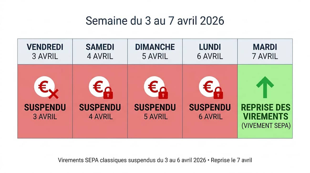 Un calendrier d’avril 2026 avec les virements du 3 au 7 avril (Crédit : Alex.I)