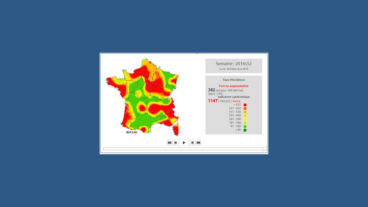 Carte épidémie grippe décembre 2016 ( Irsan )