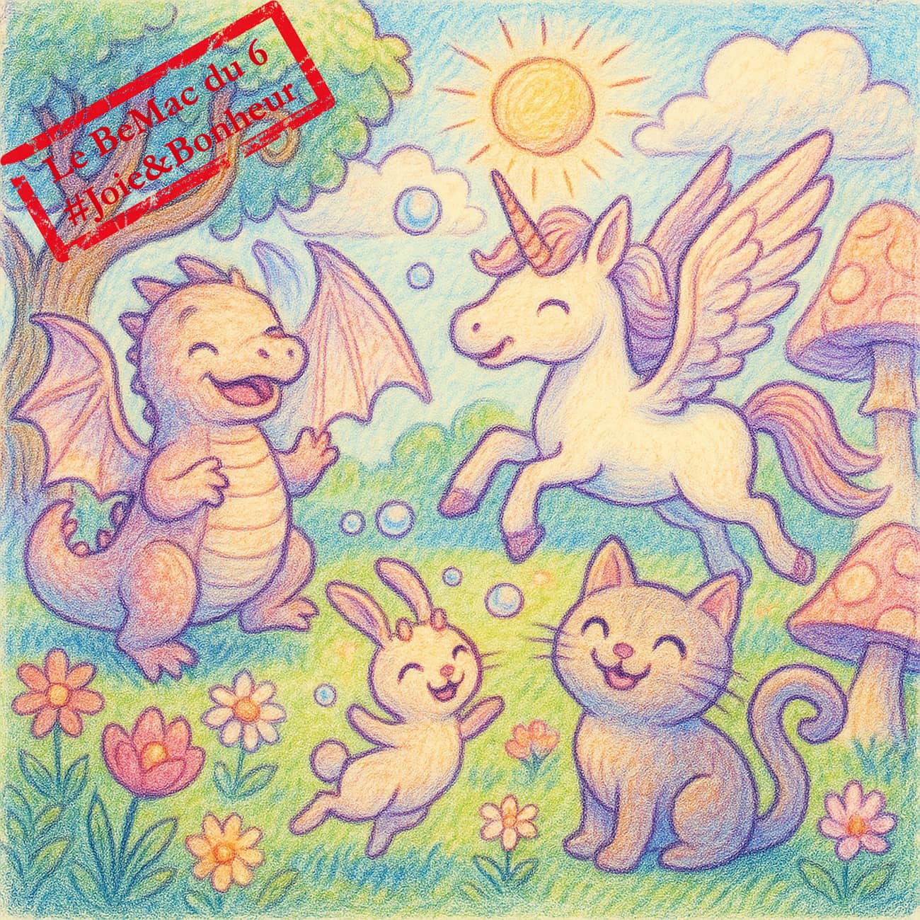 Coloriage avec des animaux heureux (Crédit : Alex.I)