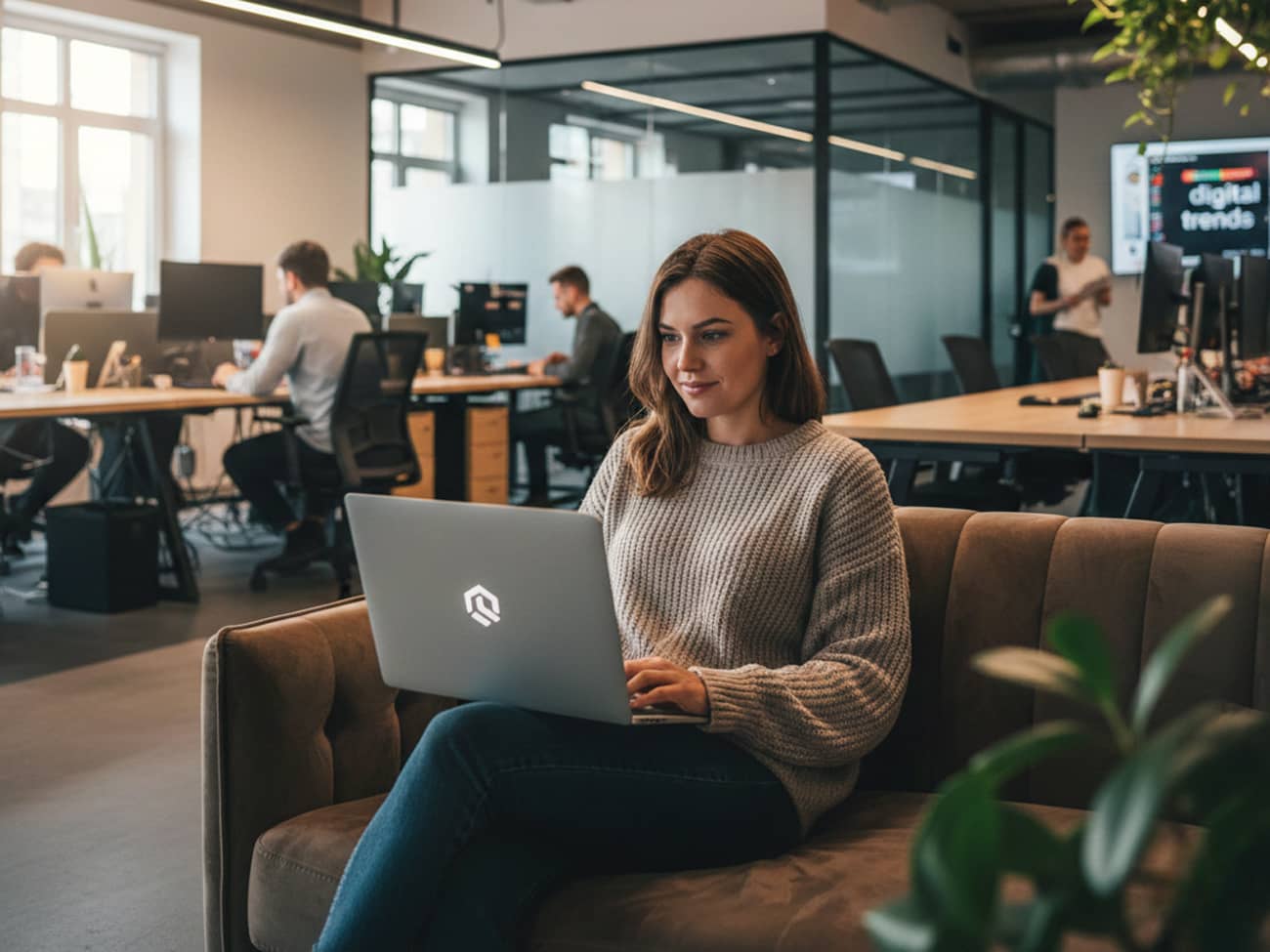 Une community manager dans un open space (crédit : Alex.I)