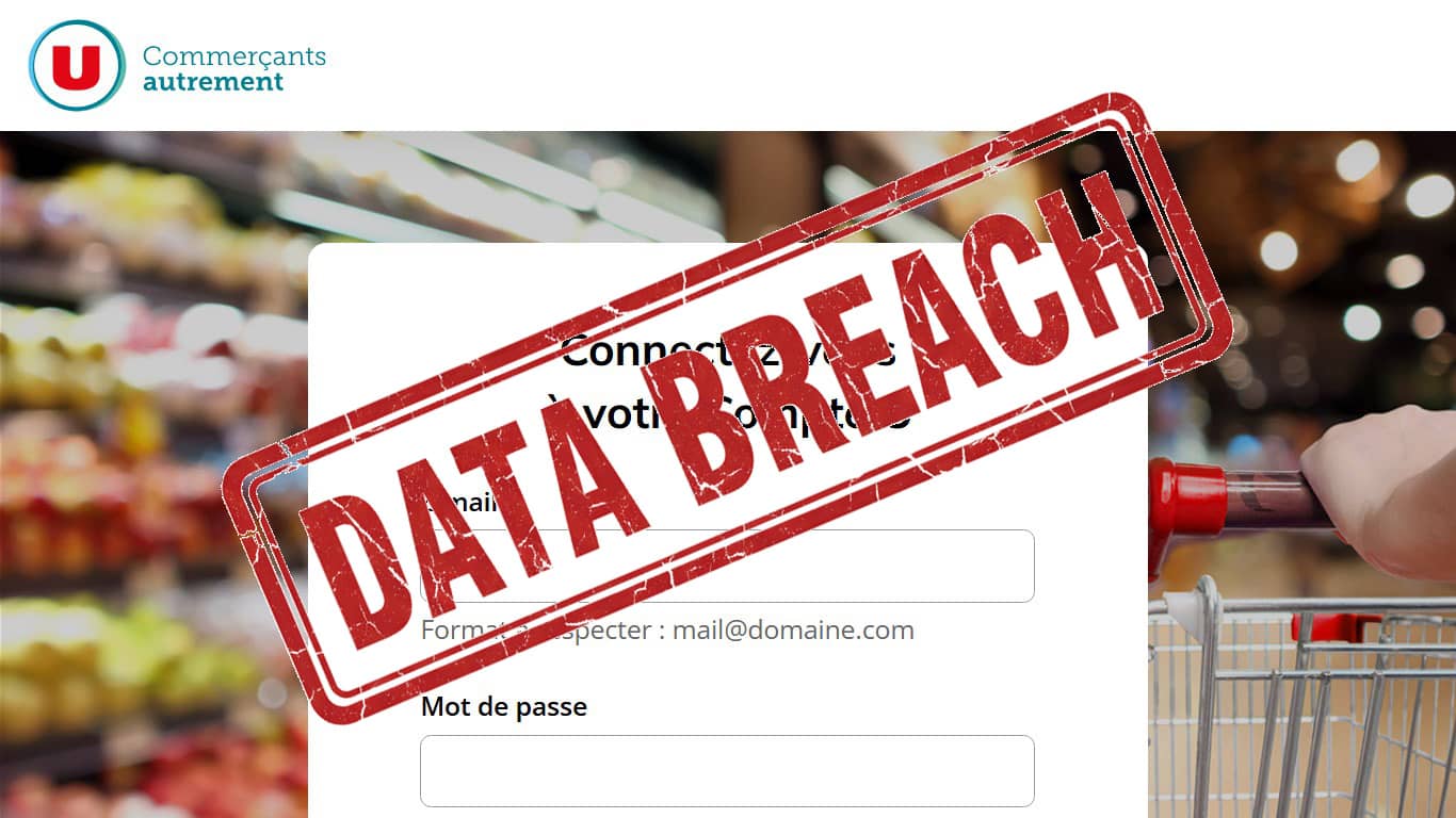 Espace client magasins-u.com et tampon Data Breach (Crédit : capture Super U)