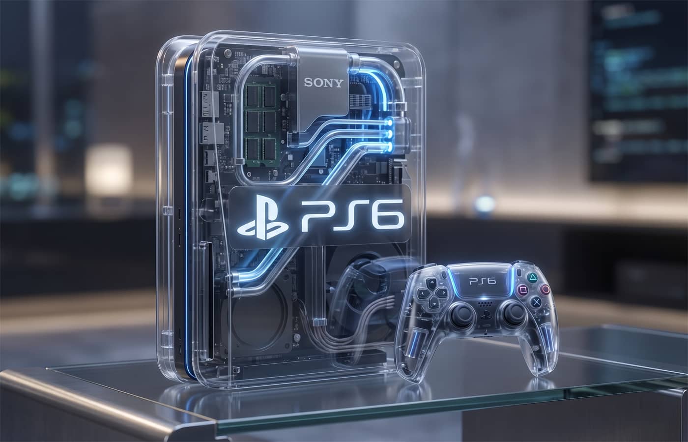 Un concept de PS6 transparente et futuriste (Crédit : Alex.I)