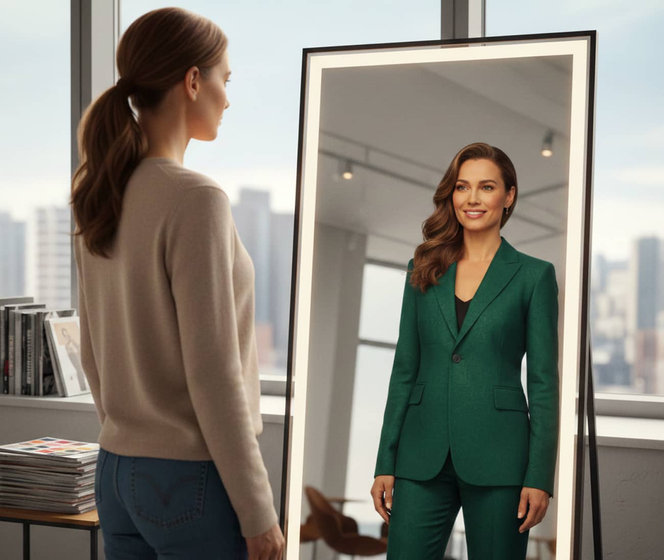 Conseil en image avant/après reflet dans le miroir (Crédit : Alex.I )