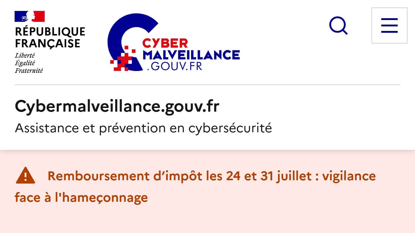 Message alerte remboursement impôts revenu 2026 (Crédit : capture .gouv.fr)