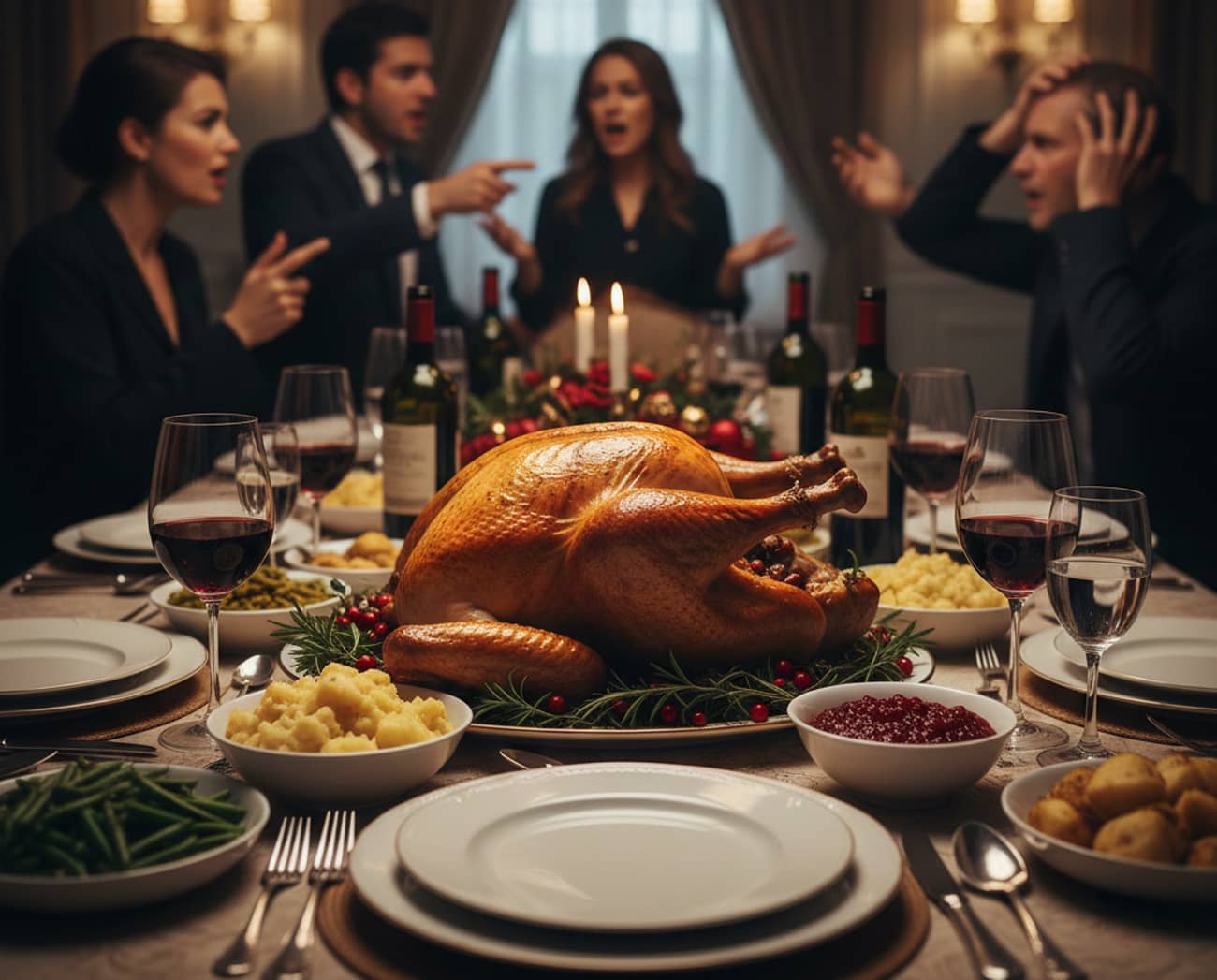Discussions autour de la dinde du Réveillon de Noël (crédit : Alex.I)
