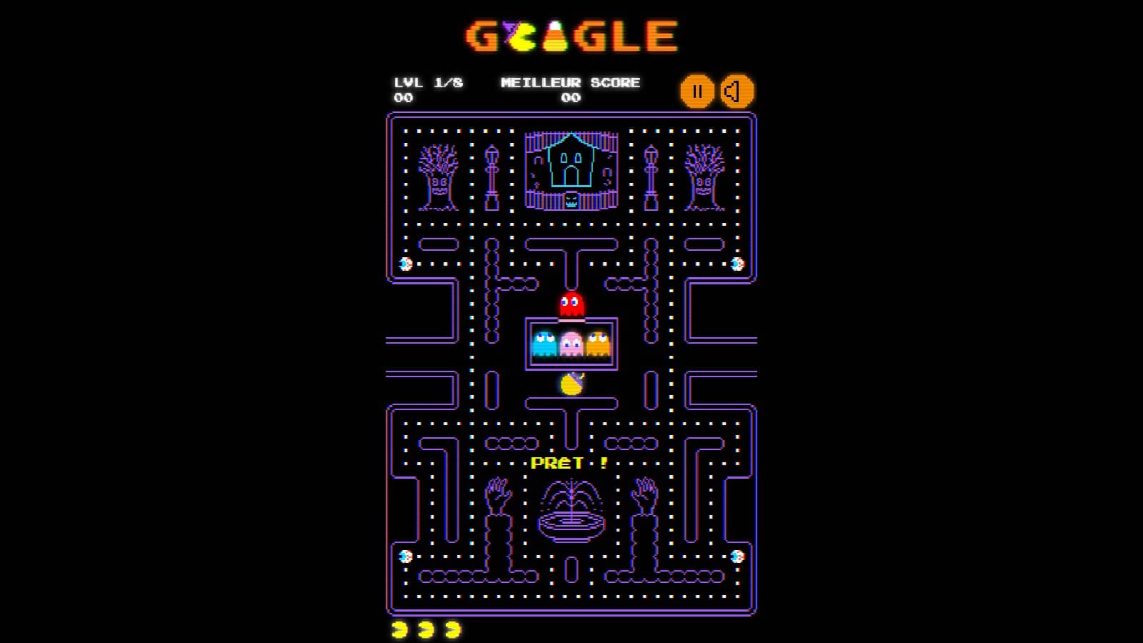 Célébration des 45 ans de Pac-Man avec un Doodle (Crédit : Google)