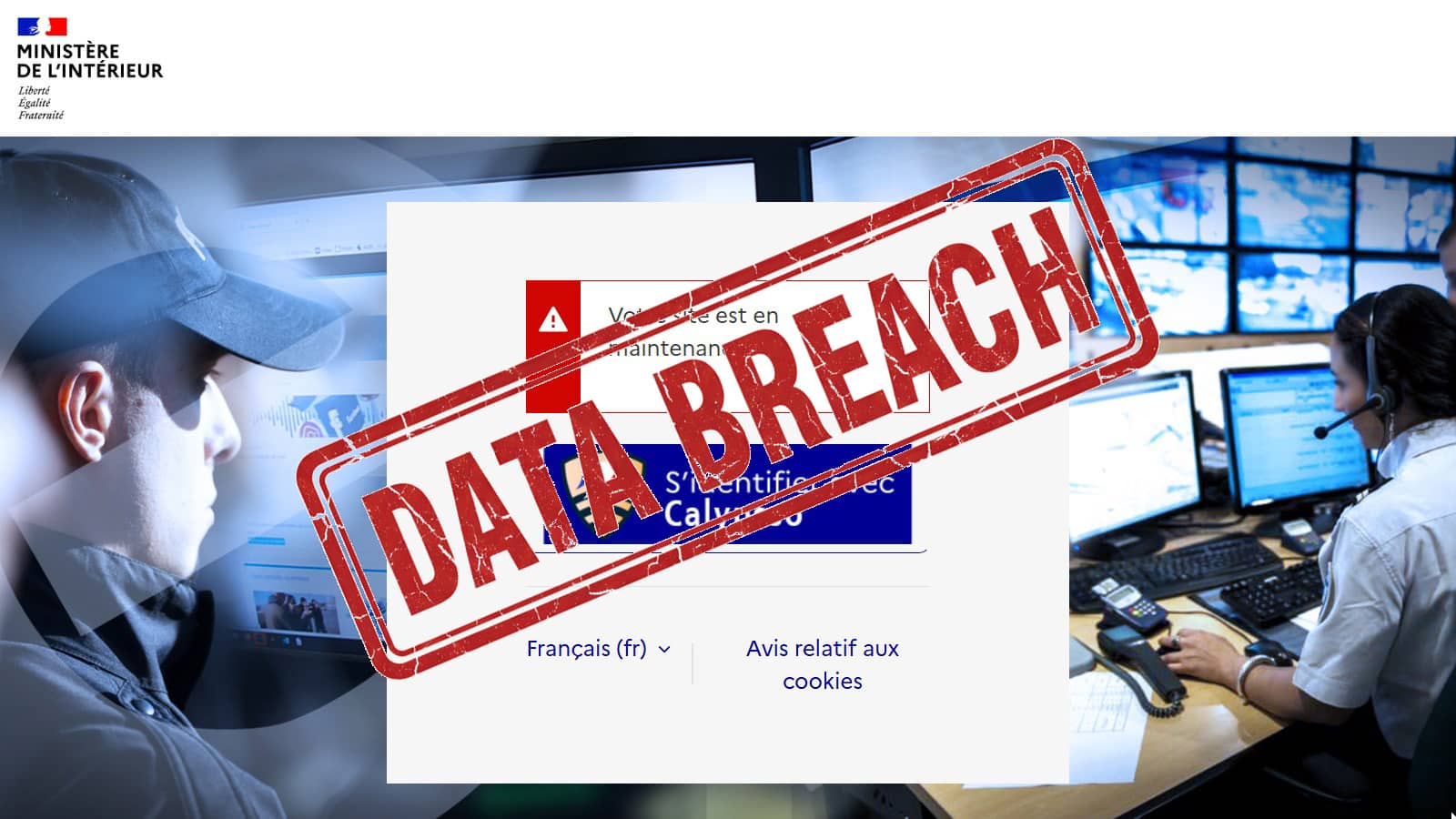 Plateforme E-campus et tampon Data Breach (Crédit : capture connexion site web)