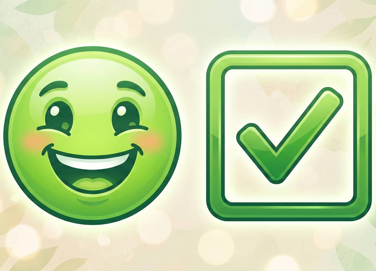 Emoticône vert qui coche la case du compliment (Crédit : Facebook.com)