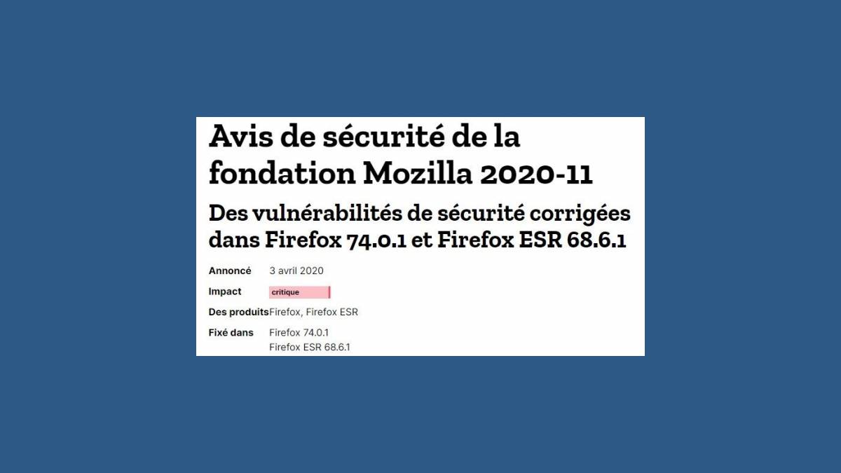 Vulnérabilités CVE-202020-6819 et 6820 dans Firefox 74