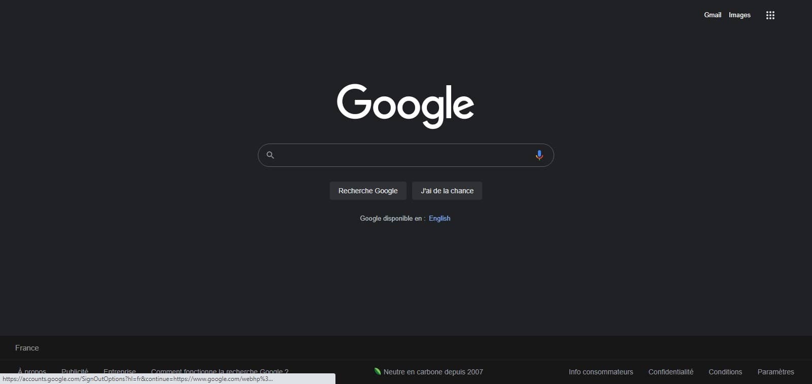 Mode sombre sur Google.fr et Chrome 93