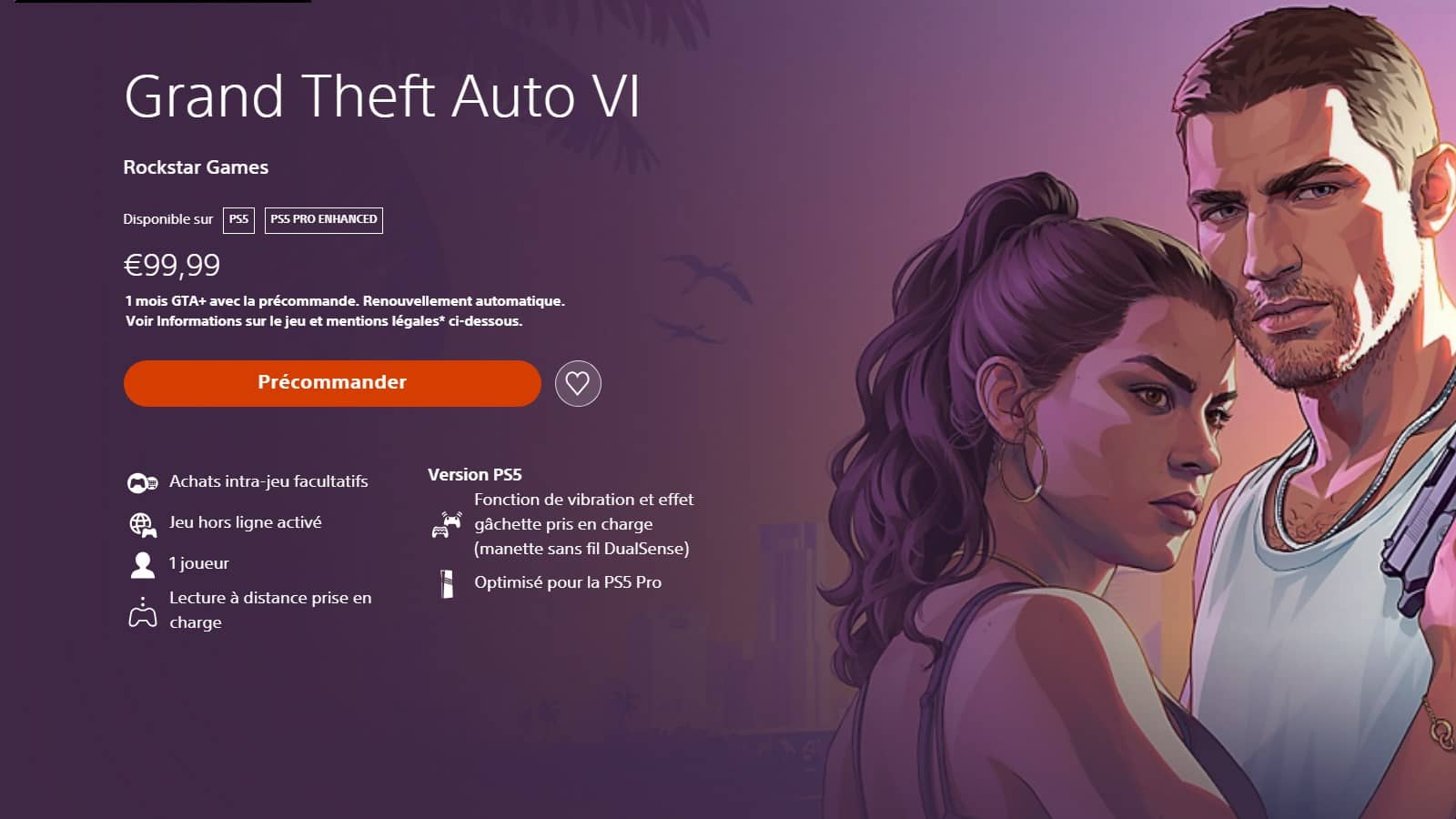 Page de précommande Grand Theft Auto VI : Édition Ultime (Crédit : Playstation Store)