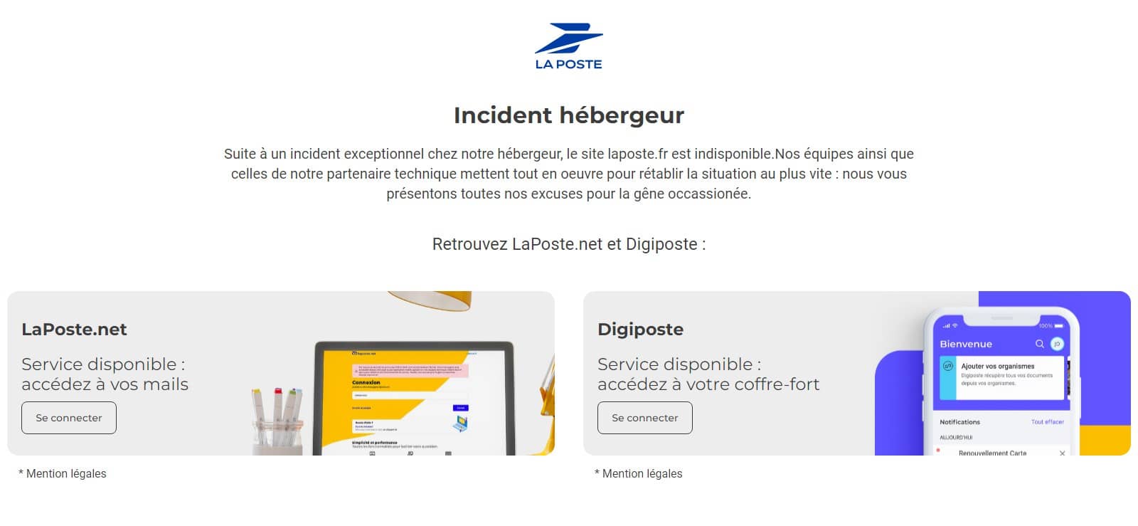 Capture site web laposte.fr indisponible