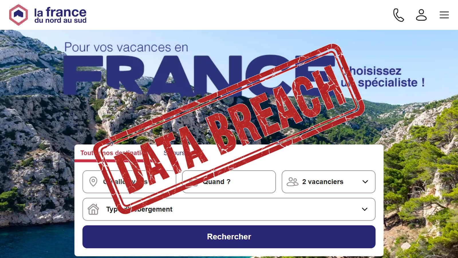 La France du Nord au Sud et tampon Data Breach (Crédit : capture site web)