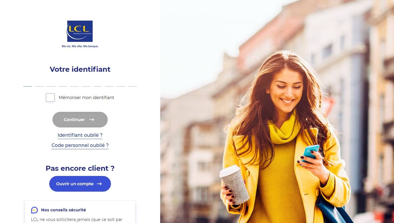 Page de connexion de mon espace LCL (capture LCL)
