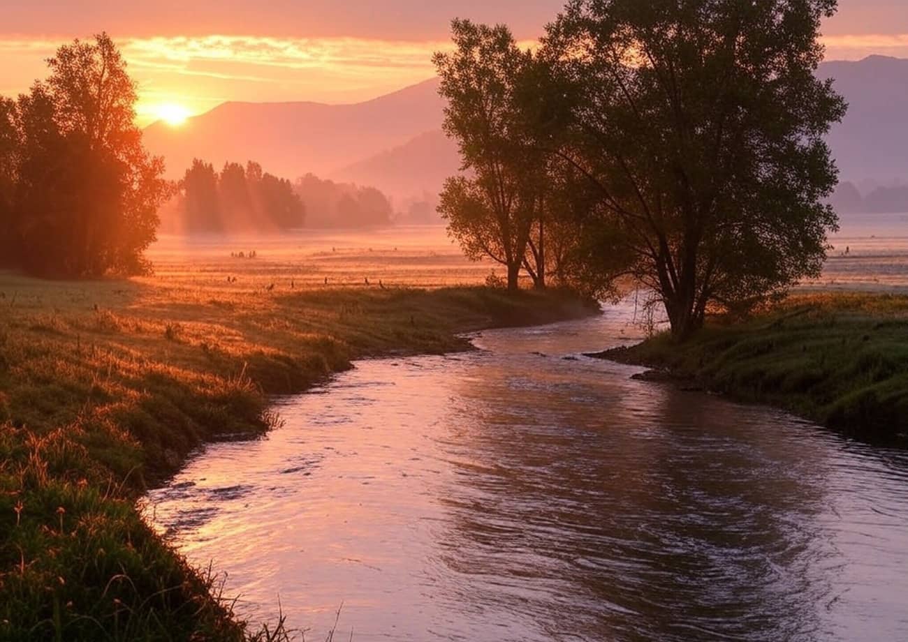 Lever de soleil sur la campagne en été (Crédit : Alex.I Grok)