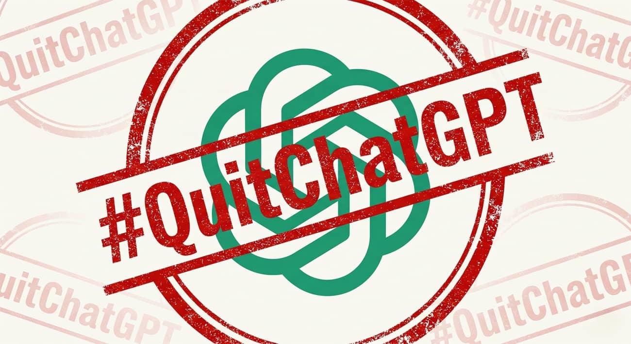 Logo ChatGPT et hashtag #QuitChatGPT (Crédit : OpenAI)