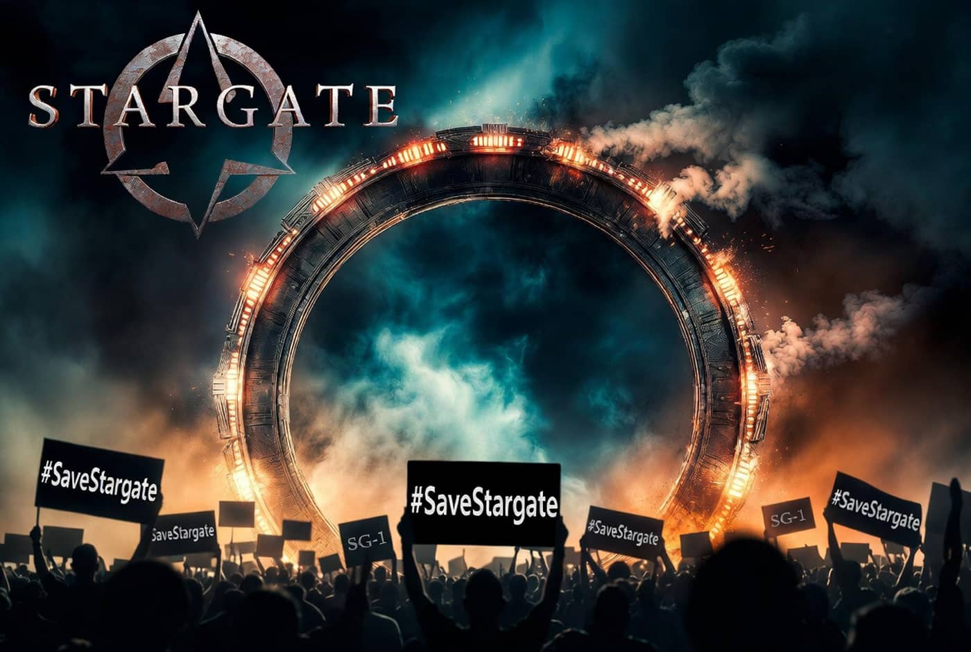 Manifestation #SaveStargate devant la porte des étoiles SG1 (Crédit : Alex.I)