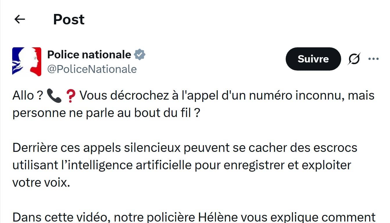  Message de la Police Nationale sur X (Crédit : capture tweet sur X)
