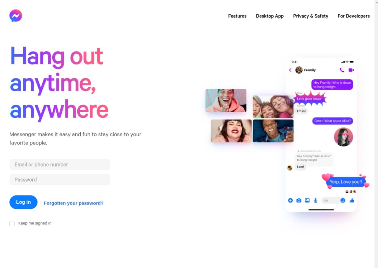 Page de téléchargement Messenger pour desktop (Crédit : capture Meta)