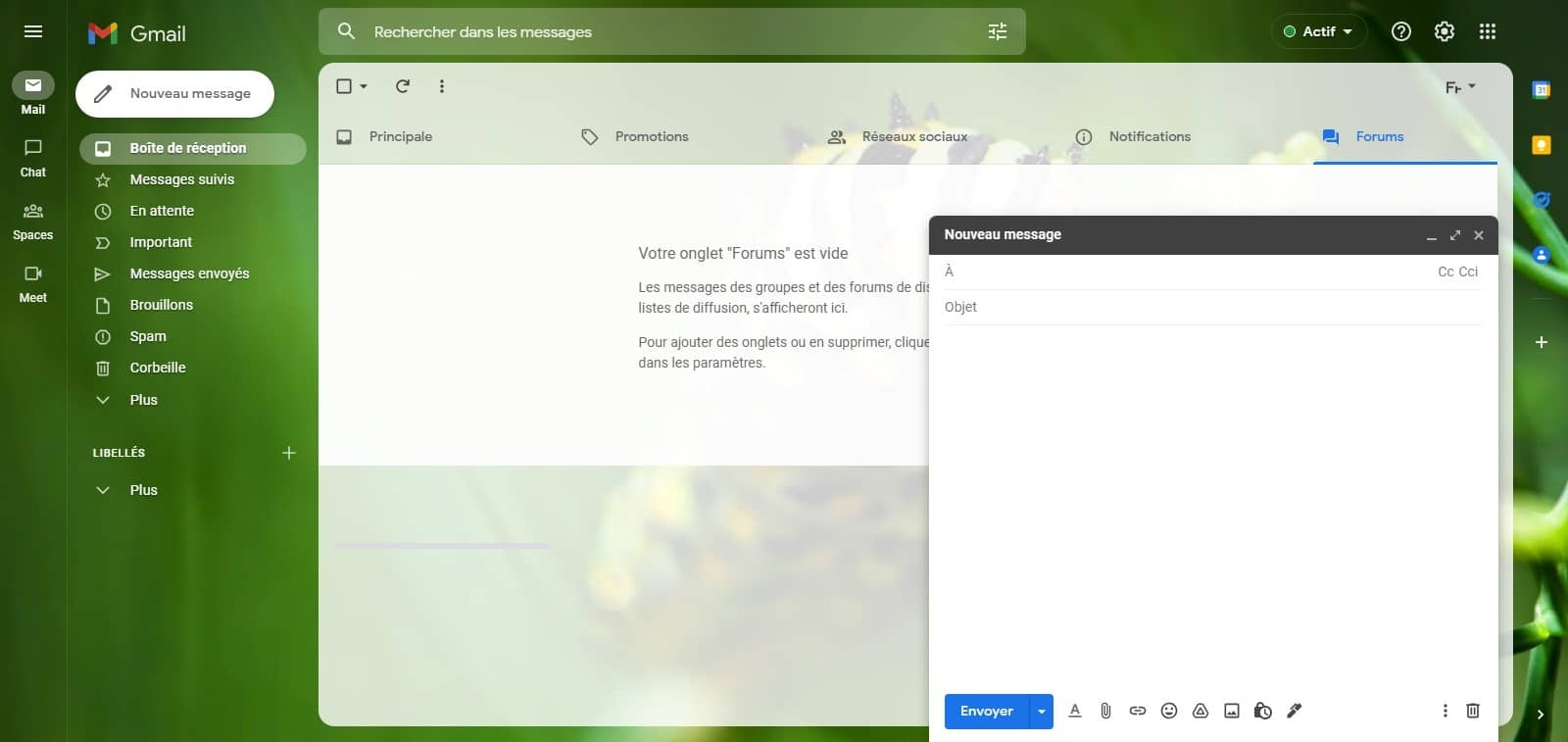 Nouvelle interface Gmail avec Meet Chat et Spaces