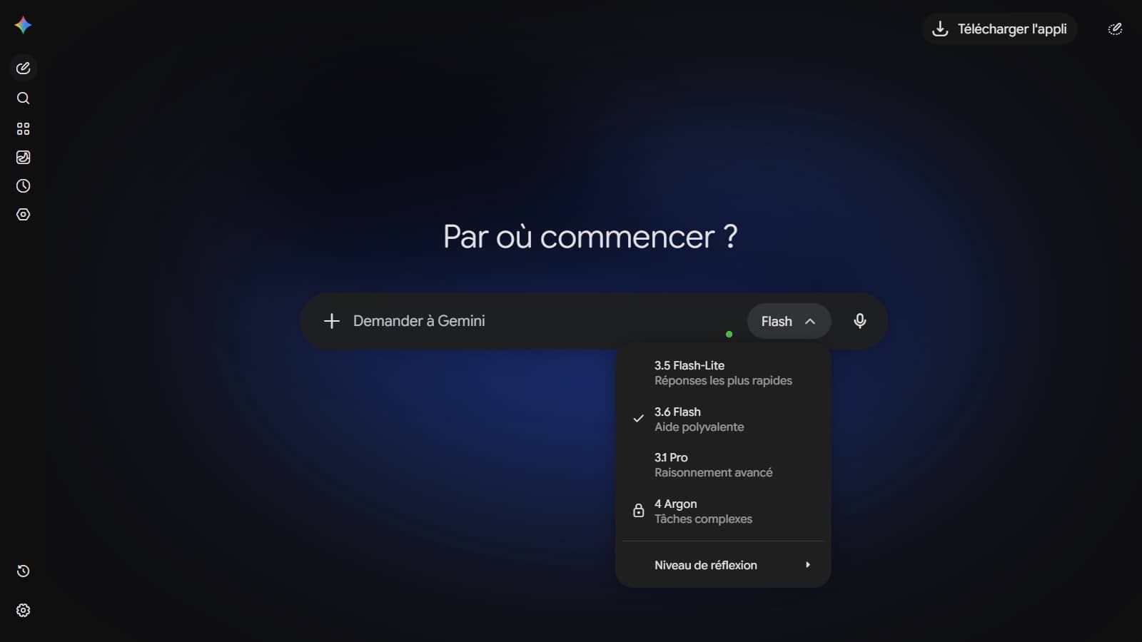 Page d’accueil Gemini sur Chrome avec les options (Crédit : capture Google)