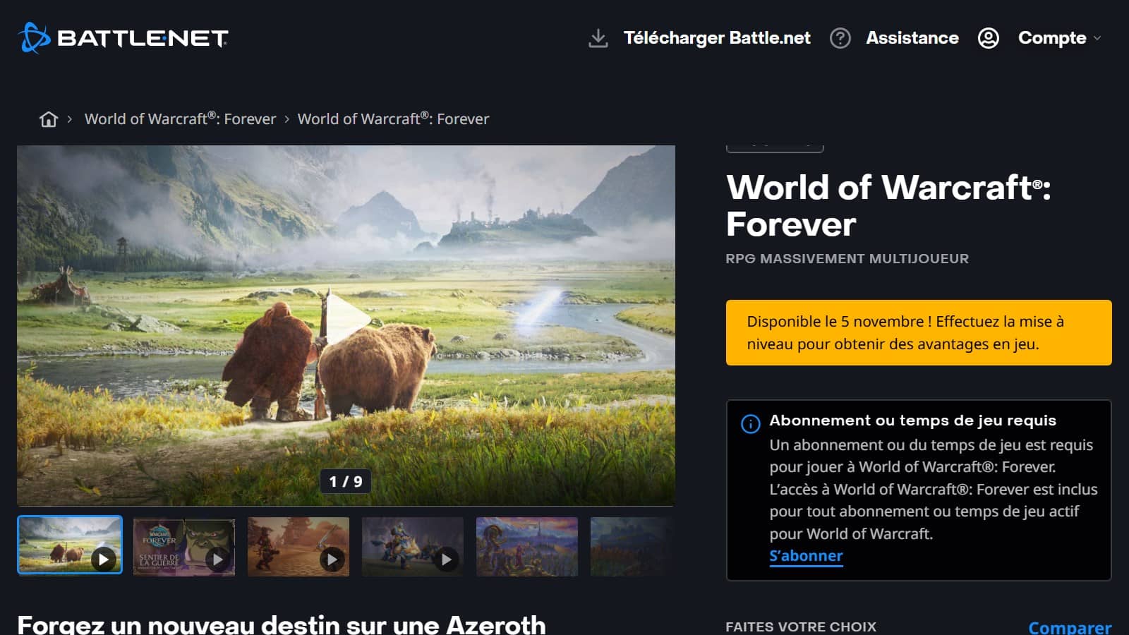 World of Warcraft : la page de la boutique WOW Forever (Crédit : capture battle.net)