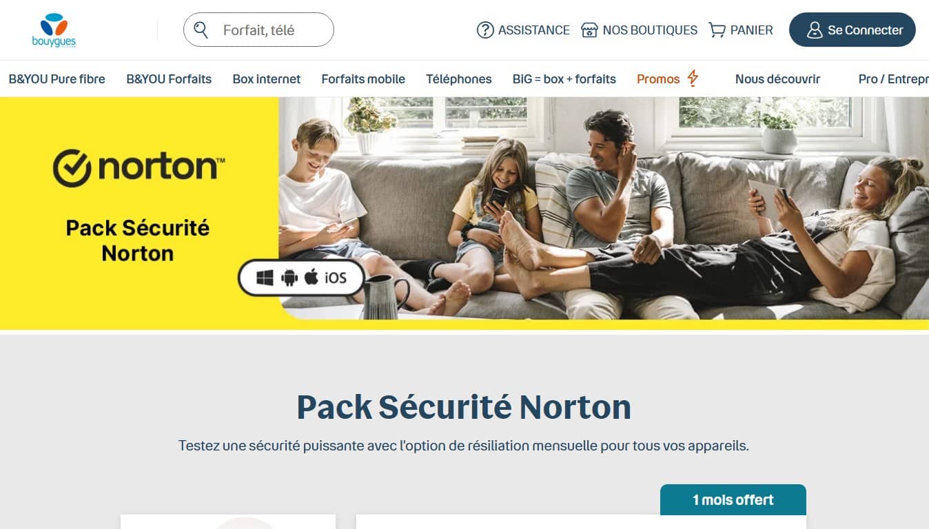 Page pack sécurité Norton Bouygues (Crédit : capture Bouygues)