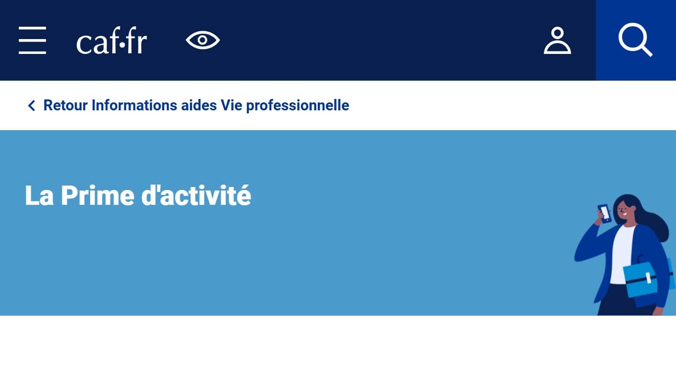 Page de la prime d’activité de la CAF (Crédit : capture caf.fr)
