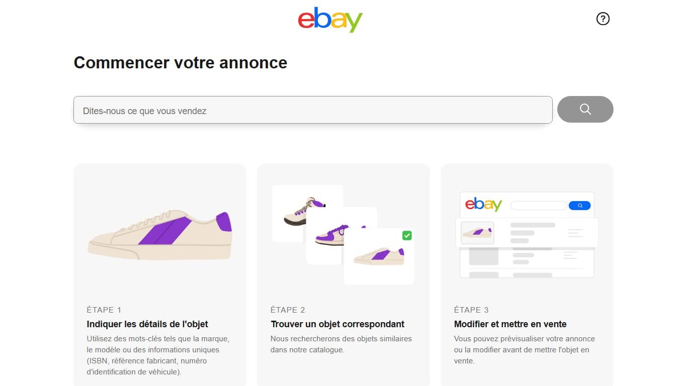 Page commencer à vendre sur eBay (Crédit : capture interface eBay)