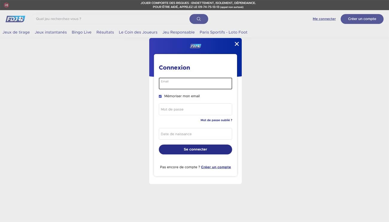 Page de connexion de la FDJ (capture FDJ)