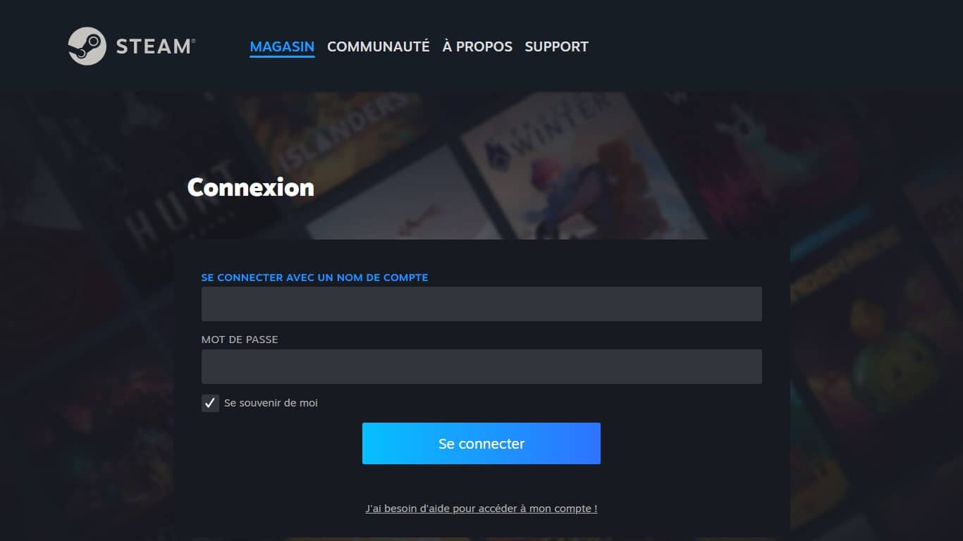 Page de connexion à son compte Steam (Crédit : capture steampowered.com)