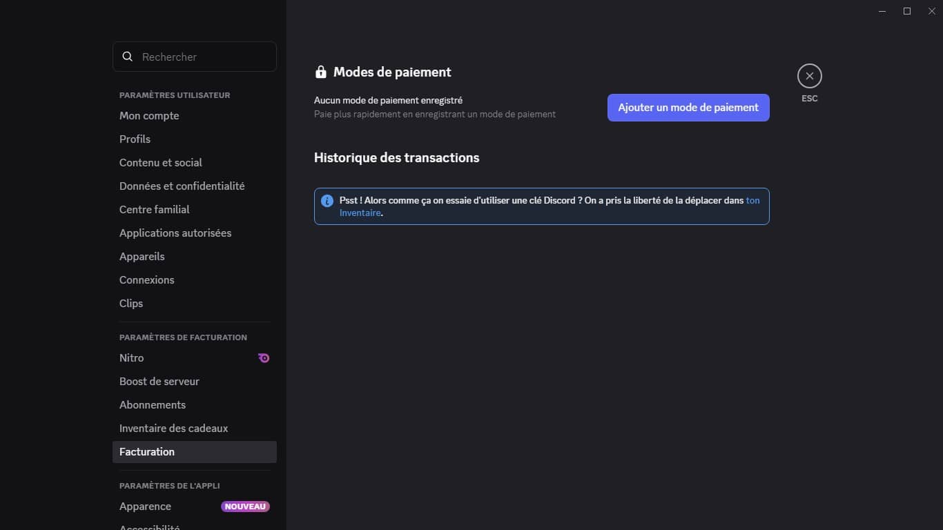 Page de paiement Discord (Crédit : capture Discord PC)