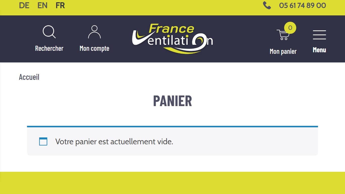 Page panier de France Ventilation (Crédit : capture sur site web)