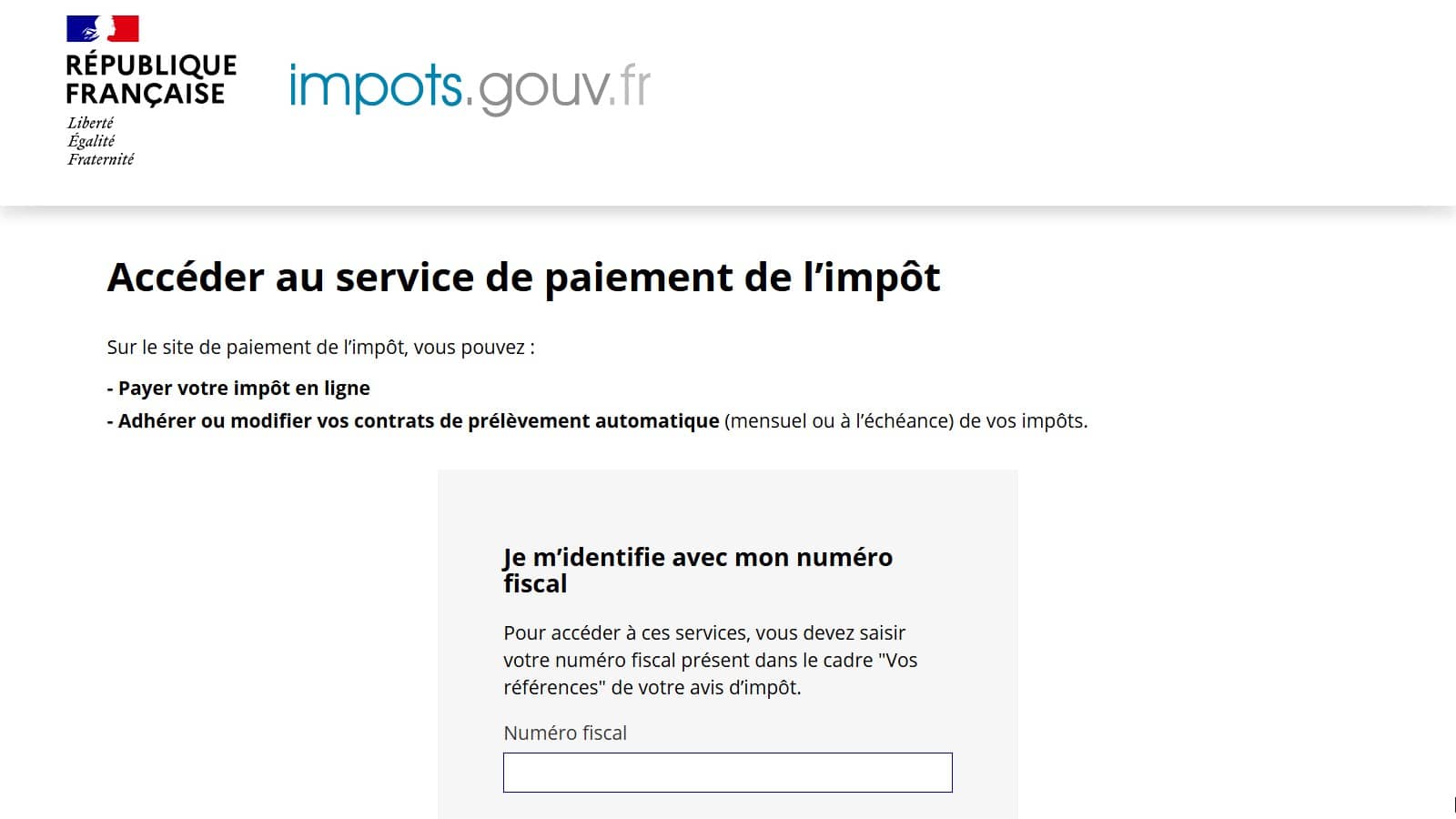 Capture de la page du service de paiement de l’impôt (Crédit : impots.gouv.fr)