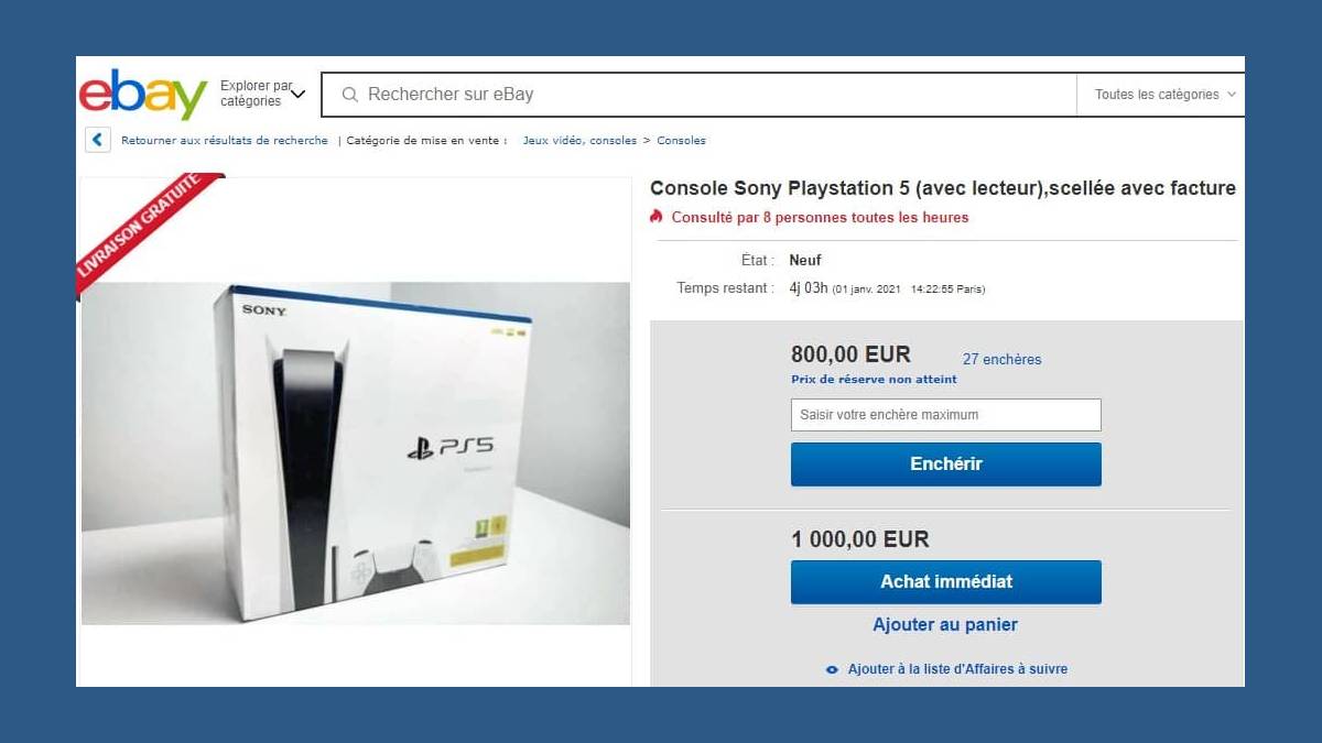Vente console PlayStation 5 sur Ebay.fr