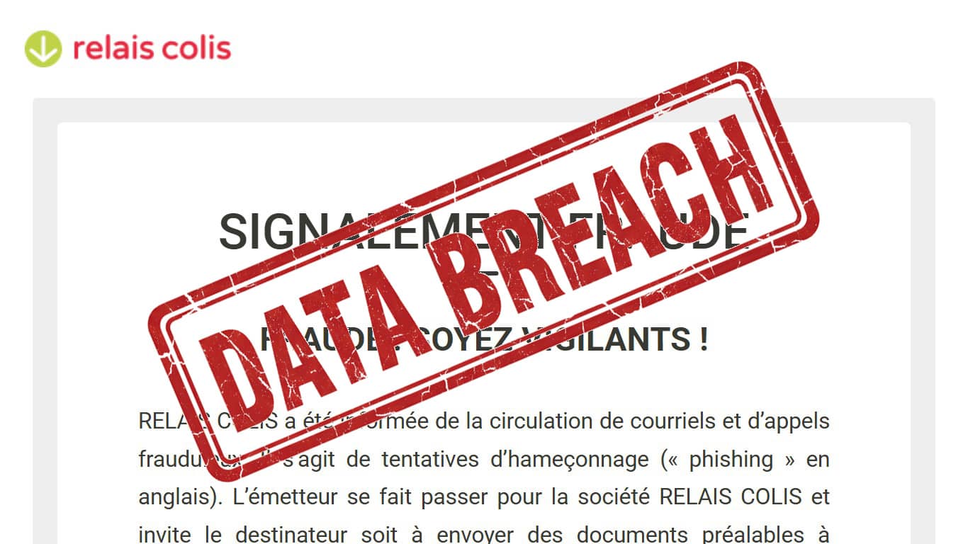 Message de Relais Colis Data Breach (Crédit: capture site)
