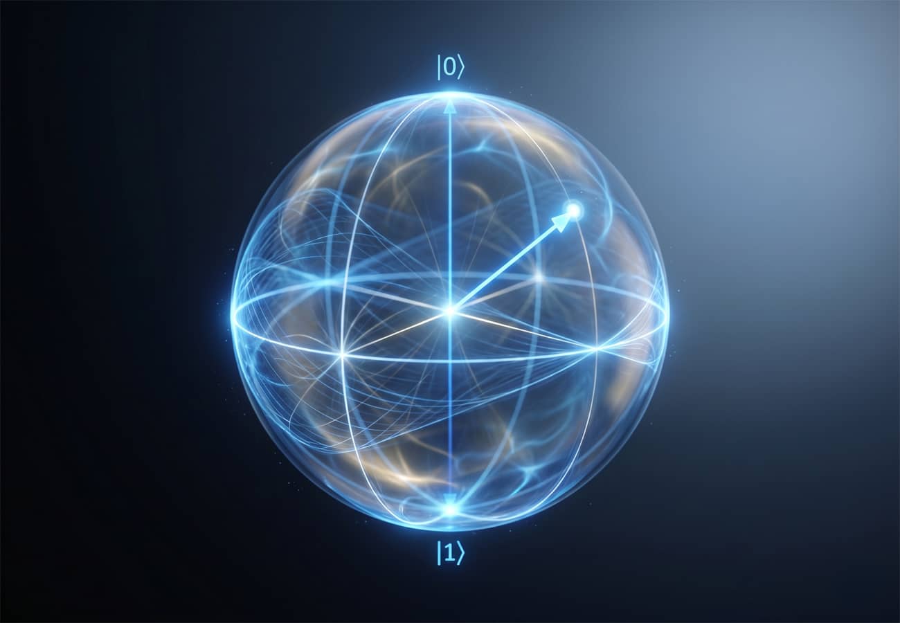Représentation graphique de l’état d’un qubit (Crédit : Alex.I)