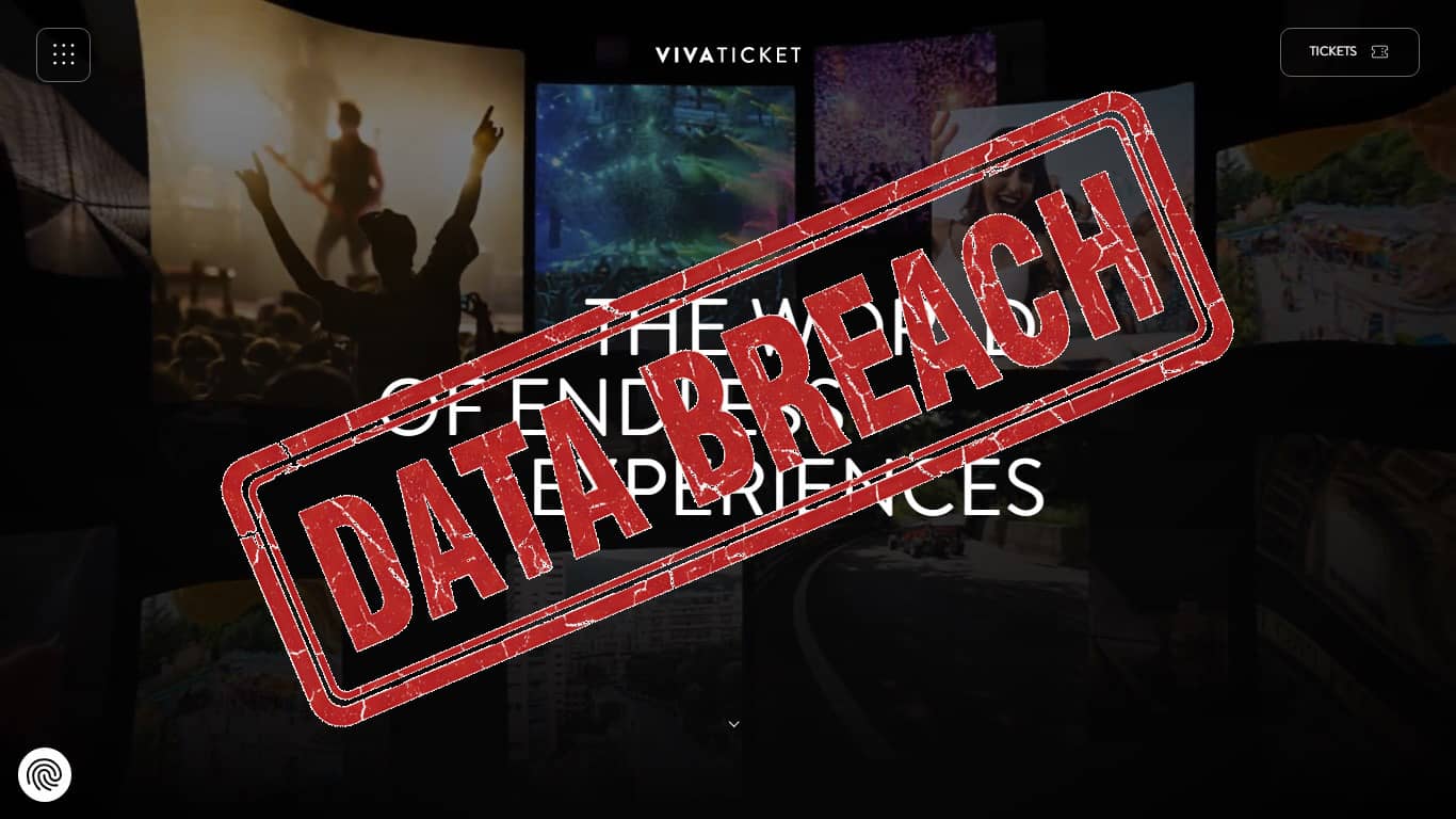 Le site officiel de Vivaticket avec un tampon Data Breach (Crédit : capture Vivaticket)